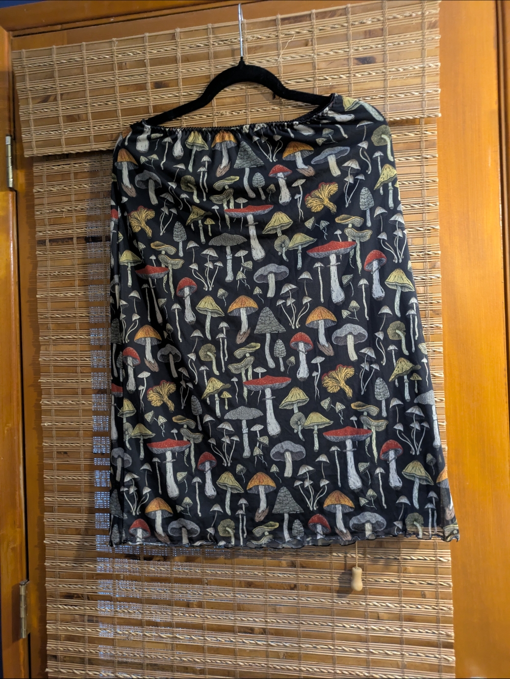 Black Mushroom Print Midi Skirt
